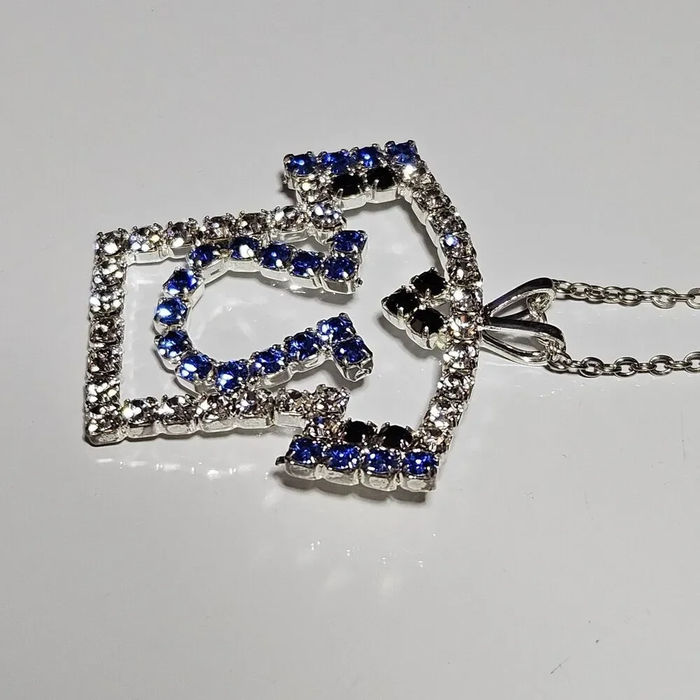 Indianapolis Colts Silver Tone Blue Rhinestone Pendant Necklace 18